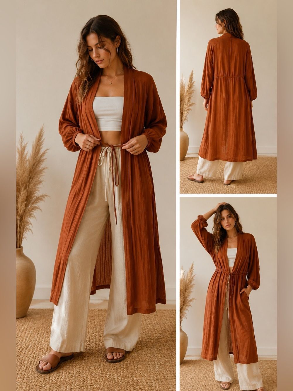 A New Day Rust Orange Long Sleeve Robe Women's Size M/L